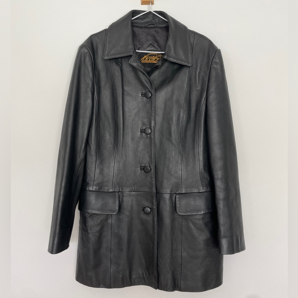 Vintage Komier Leder Black Genuine Leather Jacket Women’s 44